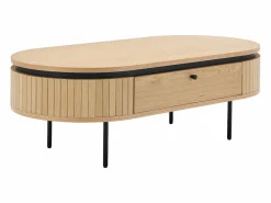 Vente-unique Mesa de centro con 2 cajones chapado en roble y metal - Natural claro y Negro - CARDIONA Negro / Color natural claro Hot
