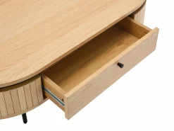 Vente-unique Mesa de centro con 2 cajones chapado en roble y metal - Natural claro y Negro - CARDIONA Negro / Color natural claro Hot