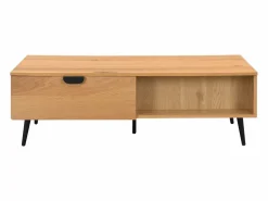 Vente-unique Mesa de centro con 2 cajones y 2 estantes chapado en roble y acero - Natural y Negro - SINOLO Color natural claro Online