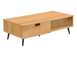 Vente-unique Mesa de centro con 2 cajones y 2 estantes chapado en roble y acero - Natural y Negro - SINOLO Color natural claro Online