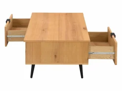 Vente-unique Mesa de centro con 2 cajones y 2 estantes chapado en roble y acero - Natural y Negro - SINOLO Color natural claro Online