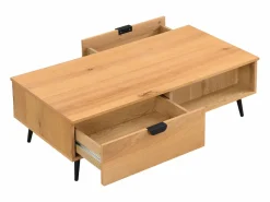 Vente-unique Mesa de centro con 2 cajones y 2 estantes chapado en roble y acero - Natural y Negro - SINOLO Color natural claro Online
