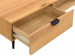 Vente-unique Mesa de centro con 2 cajones y 2 estantes chapado en roble y acero - Natural y Negro - SINOLO Color natural claro Online