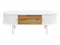 Mesa de centro con 2 puertas correderas y 1 cajón de MDF - Natural y blanco - VELURANI^Vente-unique Clearance
