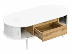 Mesa de centro con 2 puertas correderas y 1 cajón de MDF - Natural y blanco - VELURANI^Vente-unique Clearance