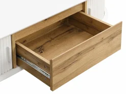 Mesa de centro con 2 puertas correderas y 1 cajón de MDF - Natural y blanco - VELURANI^Vente-unique Clearance