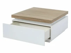 Vente-unique Mesa De Centro|Mesa de centro con LEDs - 2 cajones - MDF lacado - Blanco y roble. HALO II