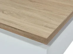 Vente-unique Mesa De Centro|Mesa de centro con LEDs - 2 cajones - MDF lacado - Blanco y roble. HALO II