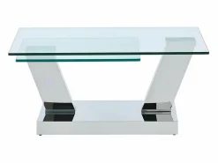 Maison Céphy Mesa De Centro|Mesa de centro con tableros giratorios - Vidrio templado y acero inoxidable - Transparente - OYRUS