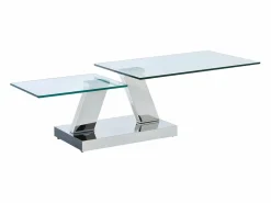 Maison Céphy Mesa De Centro|Mesa de centro con tableros giratorios - Vidrio templado y acero inoxidable - Transparente - OYRUS