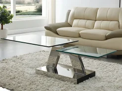Maison Céphy Mesa De Centro|Mesa de centro con tableros giratorios - Vidrio templado y acero inoxidable - Transparente - OYRUS