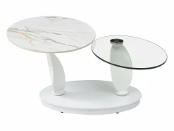 Mesa de centro con tableros pivotantes de cerámica, vidrio templado y metal - Blanco - MANEYA^Maison Céphy Outlet