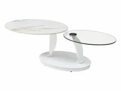 Mesa de centro con tableros pivotantes de cerámica, vidrio templado y metal - Blanco - MANEYA^Maison Céphy Outlet