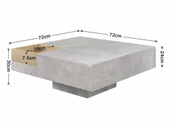 Merax Mesa De Centro|Mesa de centro cuadrada con caja de almacenamiento extraíble - patrón de mármol - color