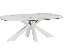 Maison Céphy Mesa de centro de cristal templado, cerámica y metal - Efecto mármol - DERIYA Blanco Outlet