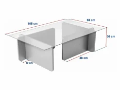 Vente-unique Mesa de centro de cristal templado - Efecto travertino beige y transparente - AZRA Transparente / Beige Outlet