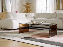 Mesa de centro de cristal templado curvado - Marrón - ALONZO^Vente-unique Discount