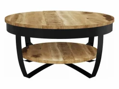 vidaxl Mesa de centro de madera de mango rugosa 65x32 cm Color natural claro Hot