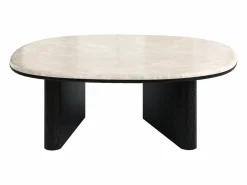Vente-unique Mesa de centro de mármol y chapado de roble - Beige y negro - CORMINA Negro / Beige Hot