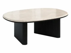 Vente-unique Mesa de centro de mármol y chapado de roble - Beige y negro - CORMINA Negro / Beige Hot