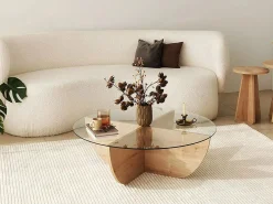 Mesa de centro de vidrio templado AYSUN - Natural, transparente y transparente^Vente-unique Sale