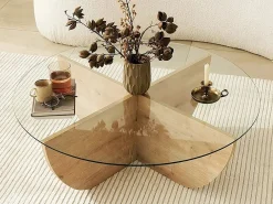 Mesa de centro de vidrio templado AYSUN - Natural, transparente y transparente^Vente-unique Sale