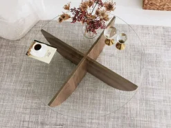 Vente-unique Mesa De Centro|Mesa de centro de vidrio templado AYSUN - Natural oscuro y transparente