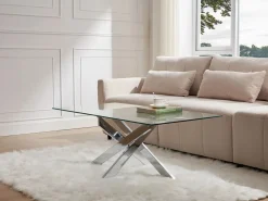 Vente-unique Mesa De Centro|Mesa de centro de vidrio templado y metal cromado - Transparente - COSIMA