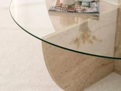 Vente-unique Mesa De Centro|Mesa de centro de vidrio templado - Efecto travertino y transparente - AYSUN