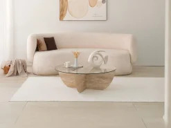Vente-unique Mesa De Centro|Mesa de centro de vidrio templado - Efecto travertino y transparente - AYSUN