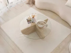 Vente-unique Mesa De Centro|Mesa de centro de vidrio templado - Efecto travertino y transparente - AYSUN