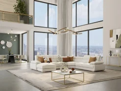 Vente-unique Mesa De Centro|Mesa de centro design - Mármol y metal - Blanco y Dorado - ARETHA