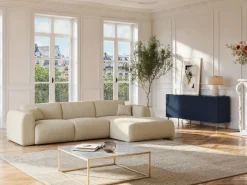Vente-unique Mesa De Centro|Mesa de centro design - Mármol y metal - Blanco y Dorado - ARETHA
