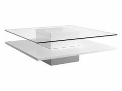 Vente-unique Mesa De Centro|Mesa de centro ISANIA - Cristal templado y MDF blanco
