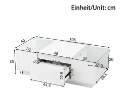 Mesa de centro moderna - 105 x 50 x 35 cm - con 2 cajones + LED - tablero de cristal - aglomerado -^Merax Online