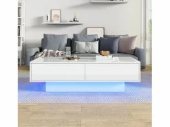 Merax Mesa de centro moderna brillante con 2 cajones - 115 x 55 x 34 cm - LED - Tablero de partículas - Negro Online