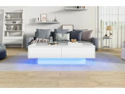 Merax Mesa de centro moderna brillante con 2 cajones - 115 x 55 x 34 cm - LED - Tablero de partículas - Negro Online