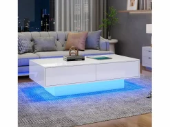 Merax Mesa de centro moderna brillante con 2 cajones - 115 x 55 x 34 cm - LED - Tablero de partículas - Negro Online