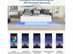 Merax Mesa de centro moderna brillante con 2 cajones - 115 x 55 x 34 cm - LED - Tablero de partículas - Negro Online