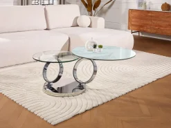 Mesa de centro modular de vidrio templado, cerámica y metal - Efecto mármol blanco - JOLINE^Maison Céphy Outlet