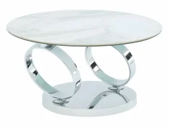 Mesa de centro modular de vidrio templado, cerámica y metal - Efecto mármol blanco - JOLINE^Maison Céphy Outlet
