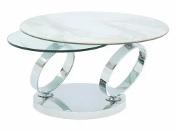 Mesa de centro modular de vidrio templado, cerámica y metal - Efecto mármol blanco - JOLINE^Maison Céphy Outlet