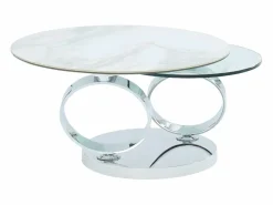 Mesa de centro modular de vidrio templado, cerámica y metal - Efecto mármol blanco - JOLINE^Maison Céphy Outlet