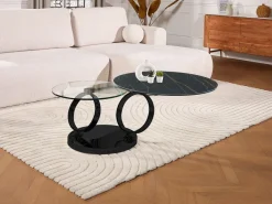 Maison Céphy Mesa de centro modular de vidrio templado, cerámica y metal - Efecto mármol negro - JOLINE Transparente / Negro Outlet