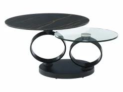 Maison Céphy Mesa de centro modular de vidrio templado, cerámica y metal - Efecto mármol negro - JOLINE Transparente / Negro Outlet