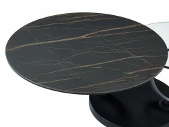 Maison Céphy Mesa de centro modular de vidrio templado, cerámica y metal - Efecto mármol negro - JOLINE Transparente / Negro Outlet