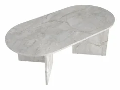 Vente-unique Mesa de centro ovalada - Color: Efecto mármol - TOPANIA Blanco Online