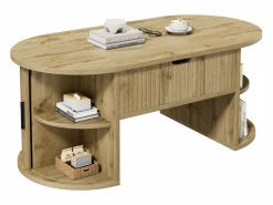 ModernLuxe Mesa De Centro|Mesa de centro ovalada elevable 100x50x40,5 cm - Estantes abiertos y almacenamiento oculto - 2 puertas correderas - MDF - Natural