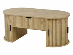 ModernLuxe Mesa De Centro|Mesa de centro ovalada elevable 100x50x40,5 cm - Estantes abiertos y almacenamiento oculto - 2 puertas correderas - MDF - Natural