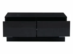Hauss Spole Mesa De Centro|Mesa de centro rectangular 90x50x38cm con 2 cajones, LED incluido, cuerpo en lacado brillo